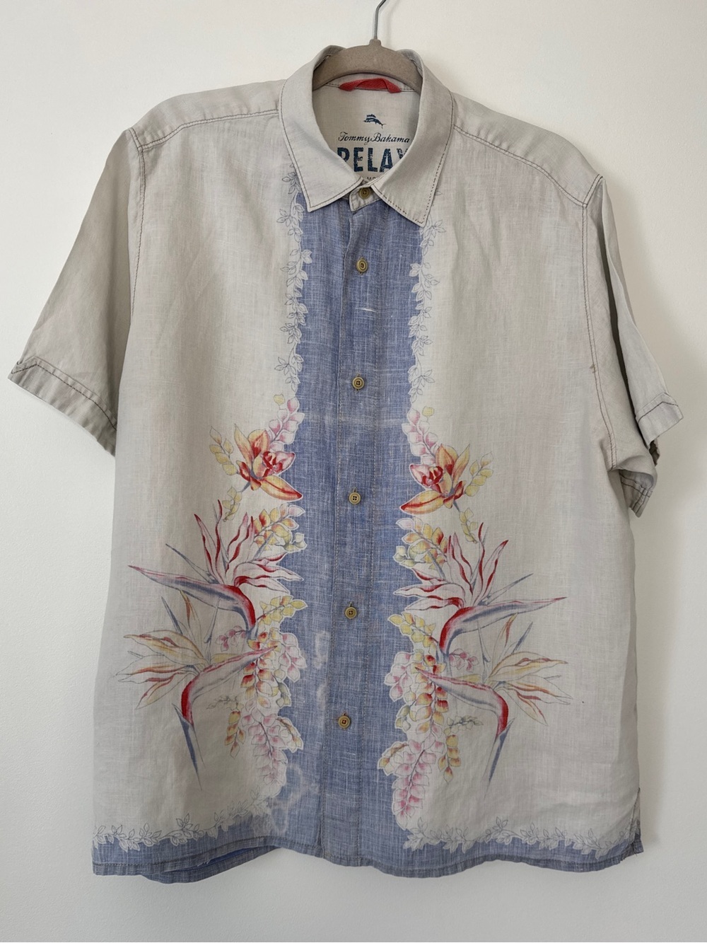 Tommy Bahama Button Down Shirt Relax Island Modern Fit 100% Linen Sz L *Fair